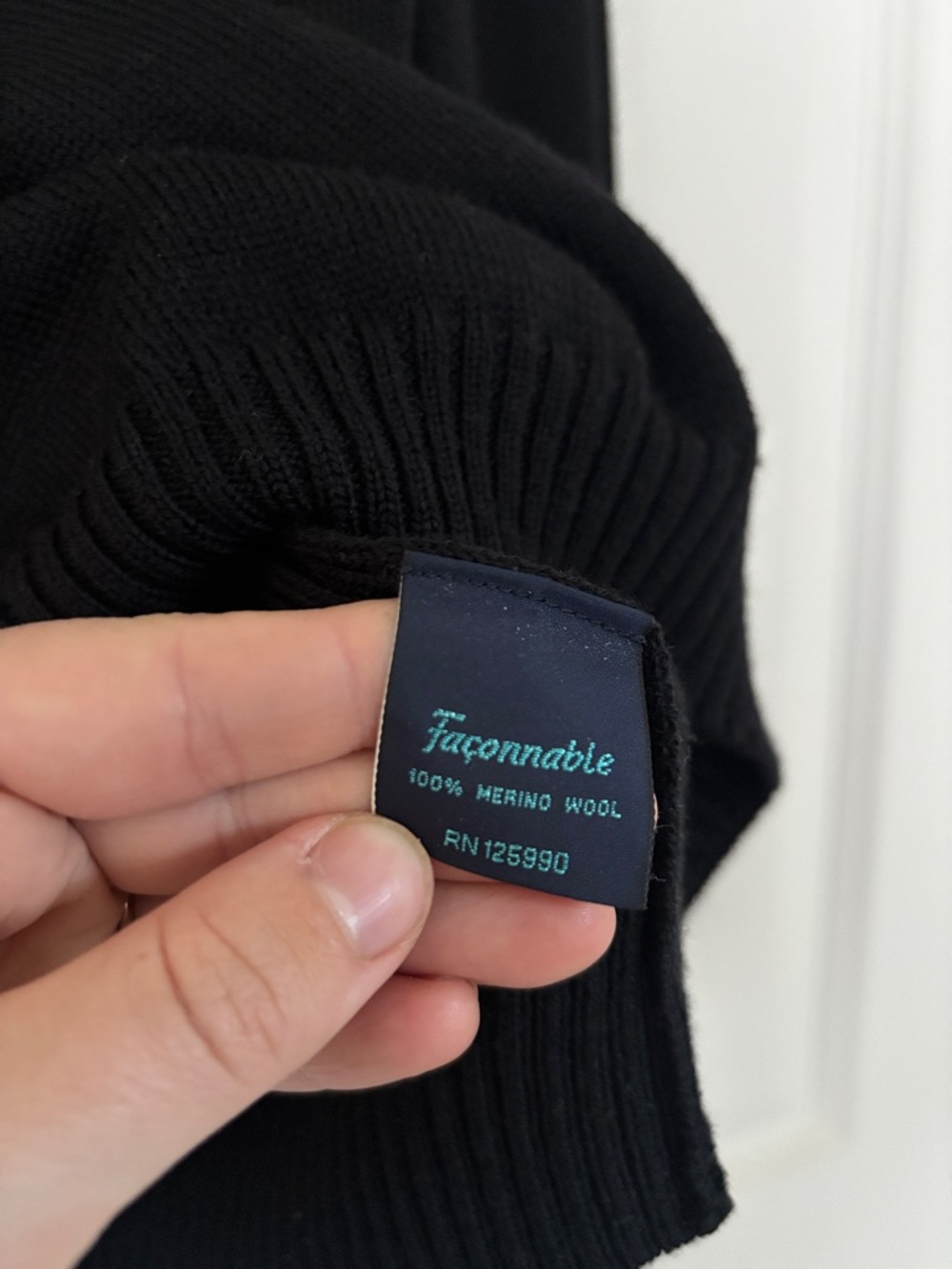 Faconnable Men's Black Zip-Up 100% Merino Wool Ribbed Funnel Collar Sweater - Picture 7 of 7